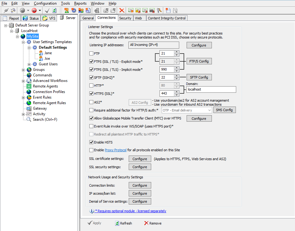 screenshot of Globalscape EFT